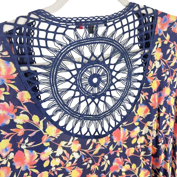 Colleen Lopez Boho Colorful Floral Crochet Lightweight Open Oversized Tunic M L - Picture 6 of 9